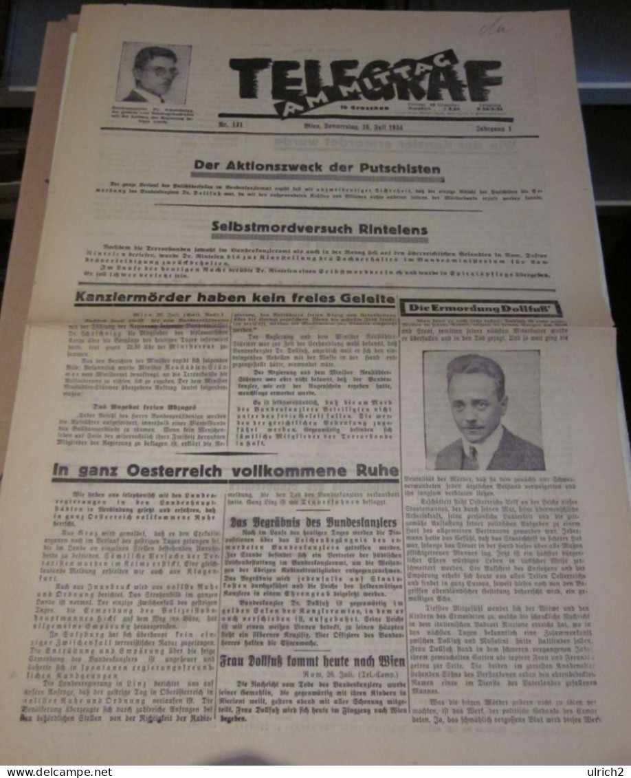 Telegraf Am Mittag - Wien - 26.7.1934 - Dollfuß Schuschnigg Nazi-Putsch (65621) - Otros & Sin Clasificación