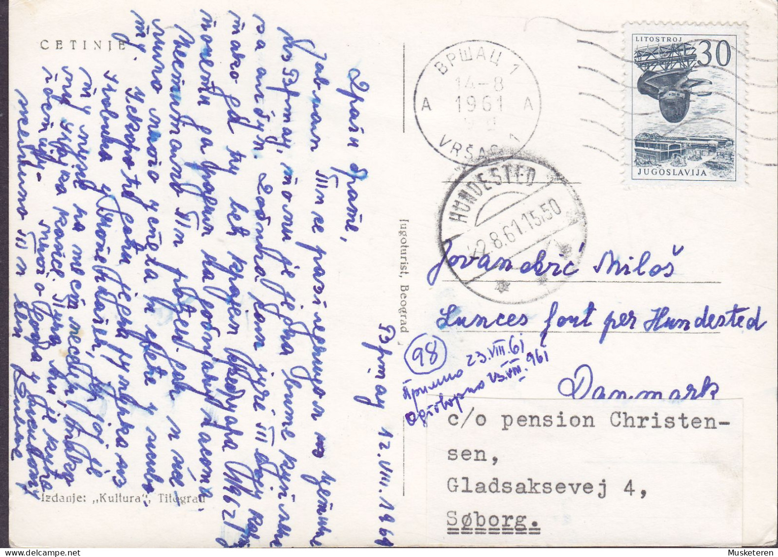 Yugoslavia PPC Cetinje VRSAC 1961 Brotype HUNDESTED (Arr.) Denmark REadressed SØBORG Vignette Echte Real Photo (2 Scans) - Brieven En Documenten