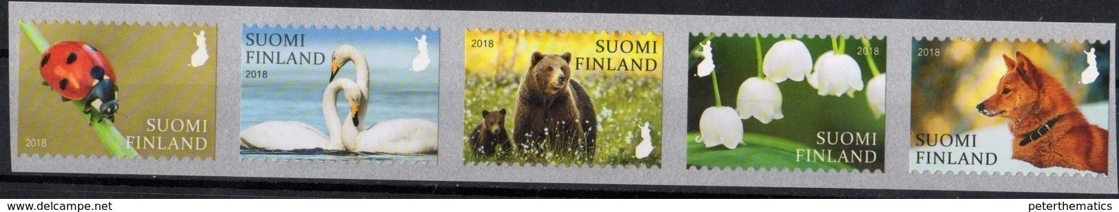 FINLAND, 2018, MNH, NATURE SIGNS, BIRDS, SWANS, BEARS, INSECTS, LADYBUGS, DOGS, FLOWERS, 5v, S/A - Swans