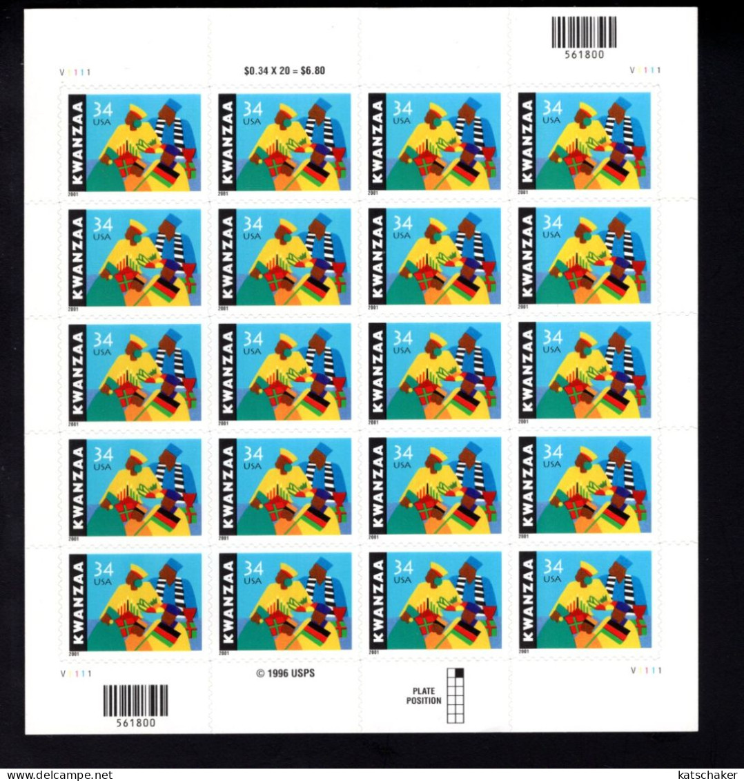 1882564278 2001 (XX) SCOTT 3548 POSTFRIS MINT NEVER HINGED  - KWAZAA COMPLETE PANE - Neufs