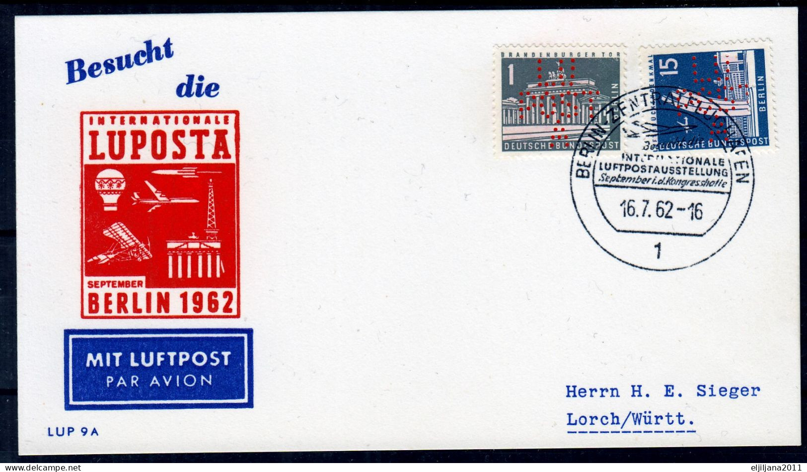 Action !! SALE !! 50 % OFF !! ⁕ Germany BERLIN 1962 ⁕ LUPOSTA Exhibition Airmail Mi.140, 145, 147 ⁕ 2v Postcard - Posta Aerea