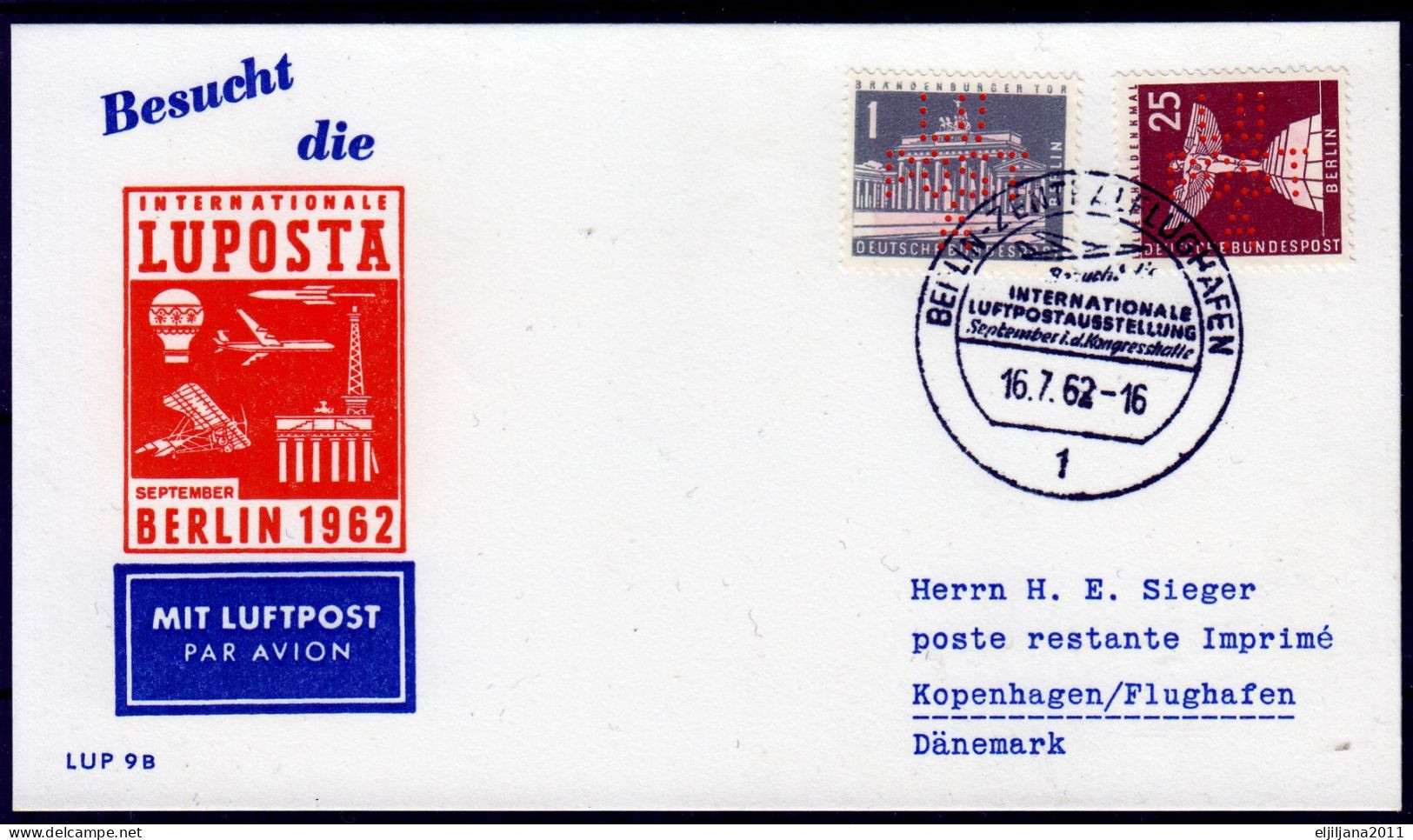 Action !! SALE !! 50 % OFF !! ⁕ Germany BERLIN 1962 ⁕ LUPOSTA Exhibition Airmail Mi.140, 145, 147 ⁕ 2v Postcard - Posta Aerea