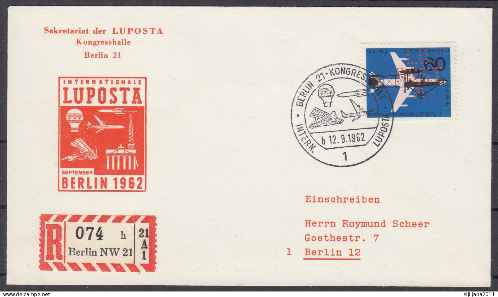 Action !! SALE !! 50 % OFF !! ⁕ Germany BERLIN 1962 ⁕ LUPOSTA Congress Airmail Mi.230 ⁕ Registered Mail - Luchtpost