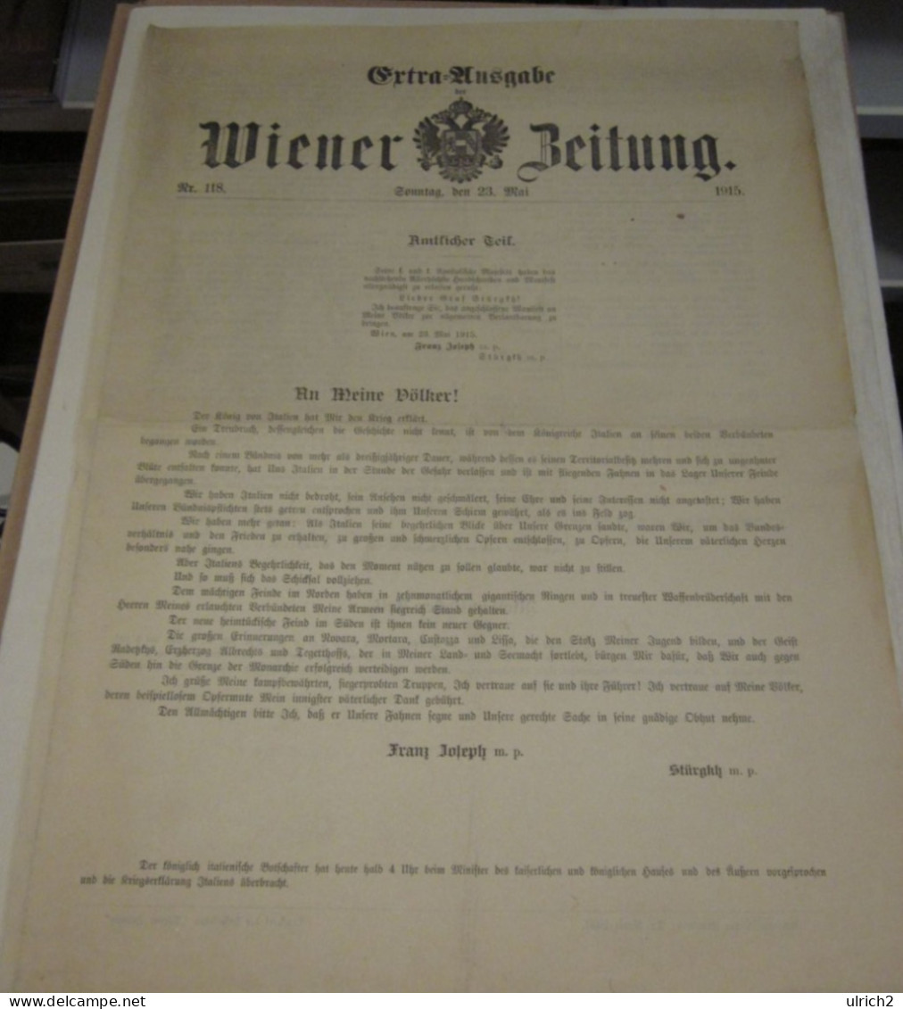 Wiener Zeitung Extra-Ausgabe 23.5.1915 - Kriegserklärung Italiens - Manifest Franz Joseph - 41*29cm (65627) - German