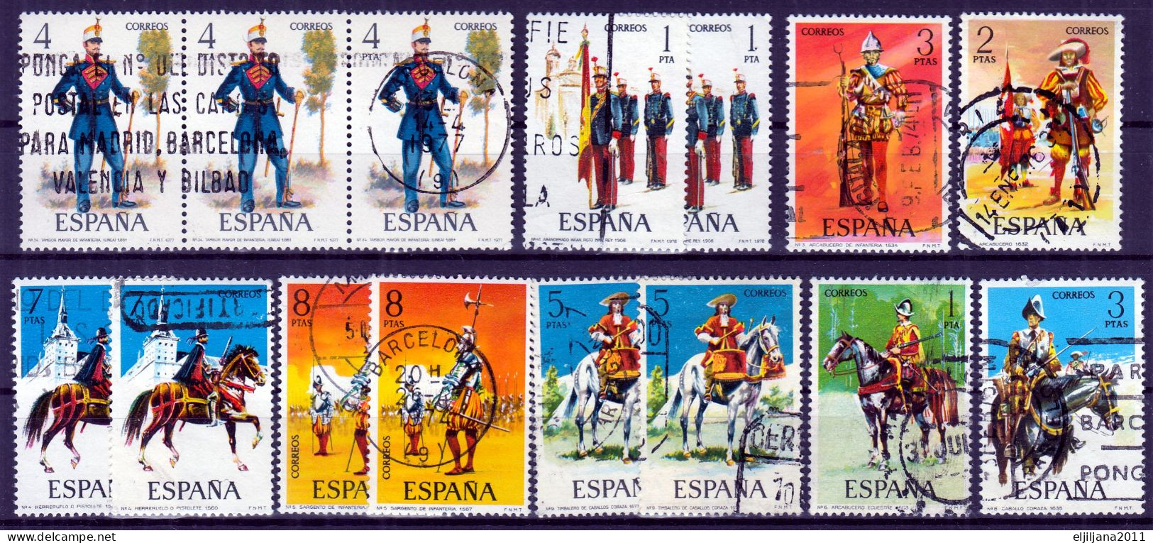 Action !! SALE !! 50 % OFF !! ⁕ SPAIN 1973 - 1977 ⁕ Military Uniforms ⁕ 36v Used - ( 26 Different ) - Collections