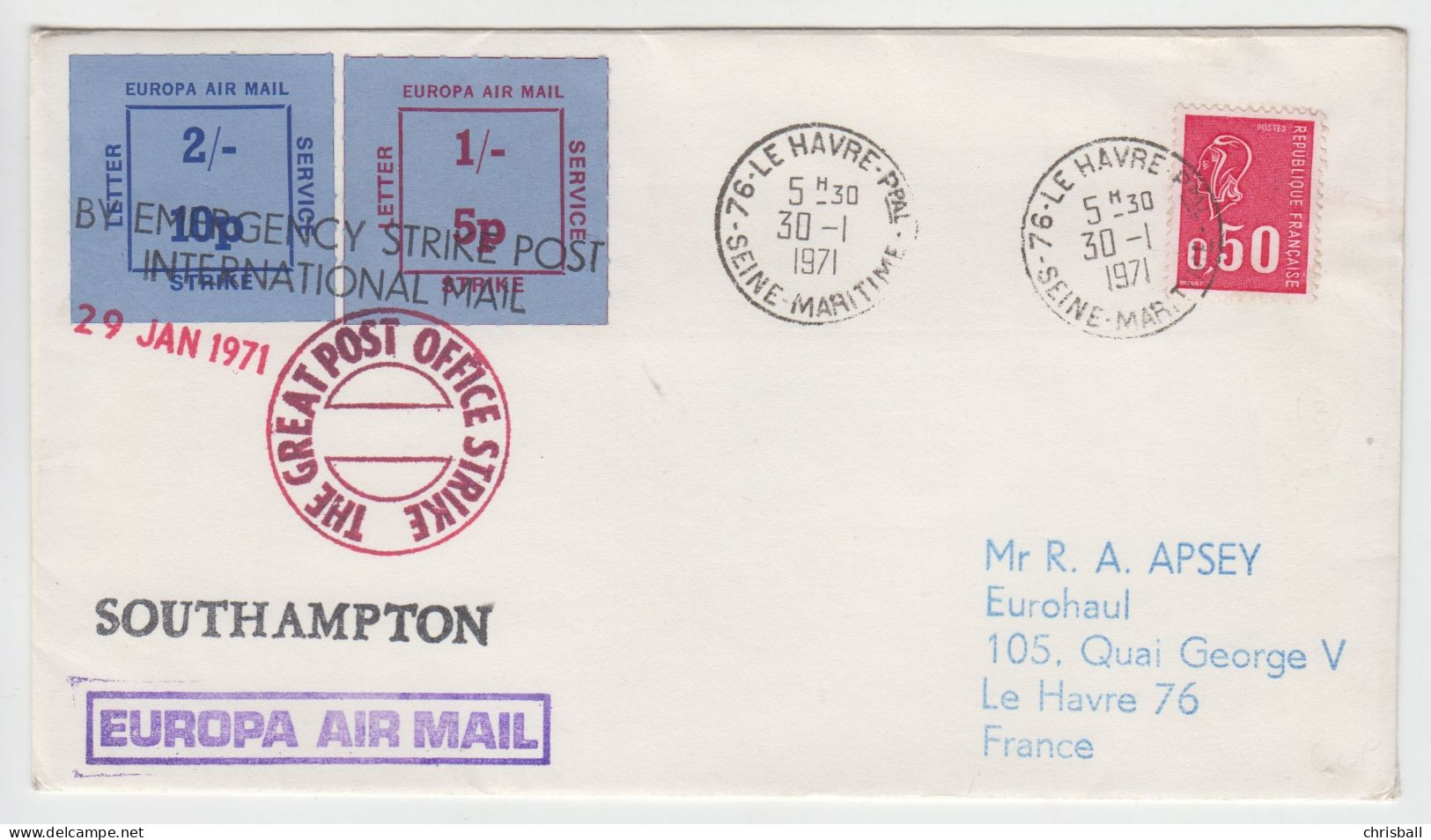 GB Strike Southampton Strike Mail, Cover To (Reposted) France - Guernesey