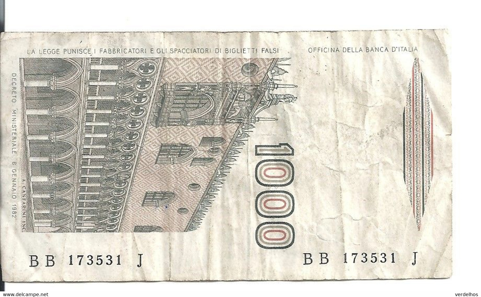 ITALIE 1000 LIRE 1982 VF P 109 A - 1000 Lire