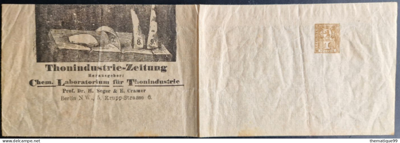 Bande De Journal Timbrée Sur Commande Poste Privé De Berlin (1890) : Industries Du Ciment Béton Gypse Chaux Plastique - Fabrieken En Industrieën