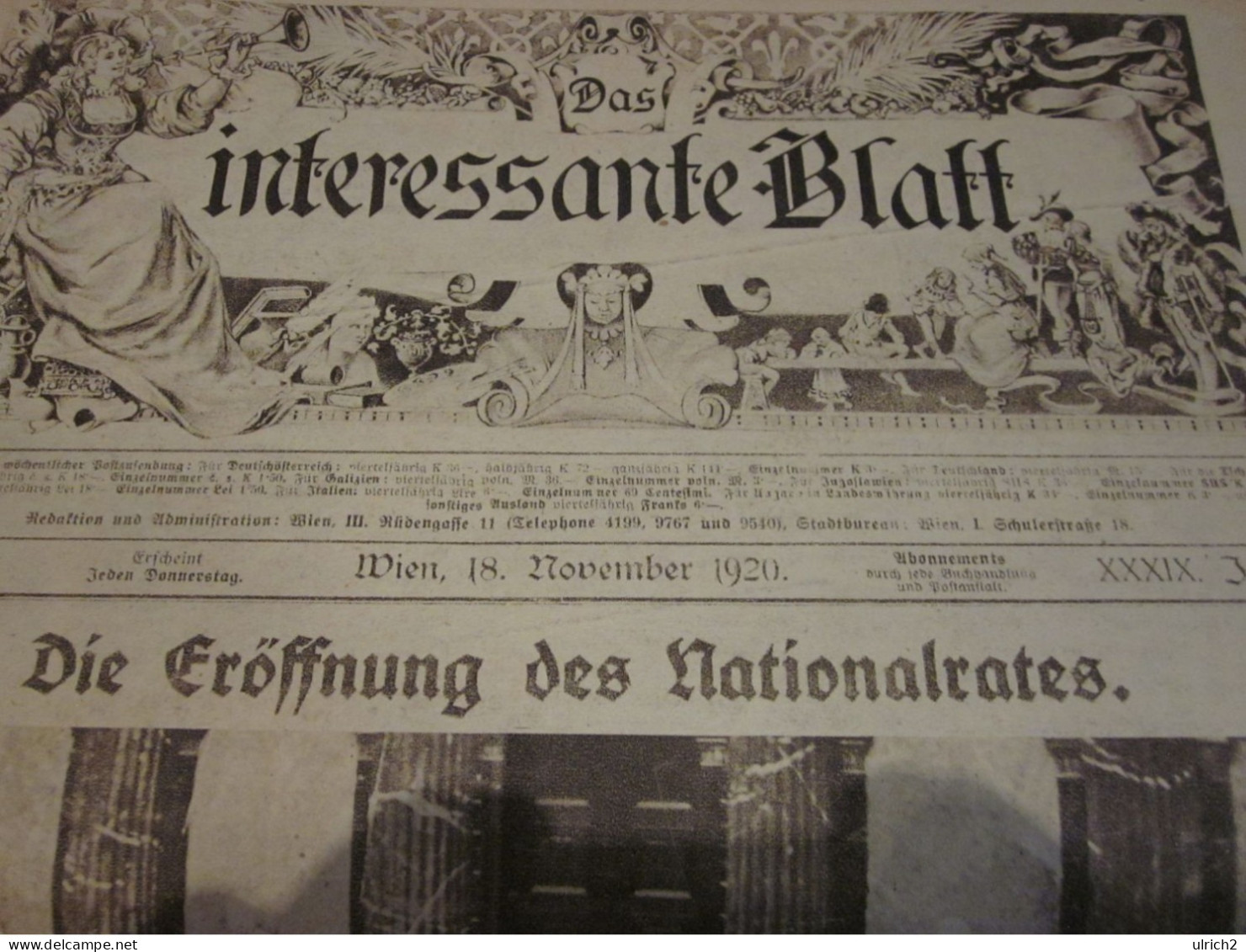 Das Interessante Blatt - Wien 18.11.1920 - Eröffnung Des Nationalrates - Österreich - 42*30cm (65637) - Sonstige & Ohne Zuordnung