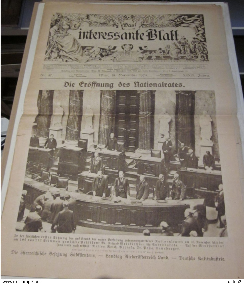 Das Interessante Blatt - Wien 18.11.1920 - Eröffnung Des Nationalrates - Österreich - 42*30cm (65637) - Sonstige & Ohne Zuordnung