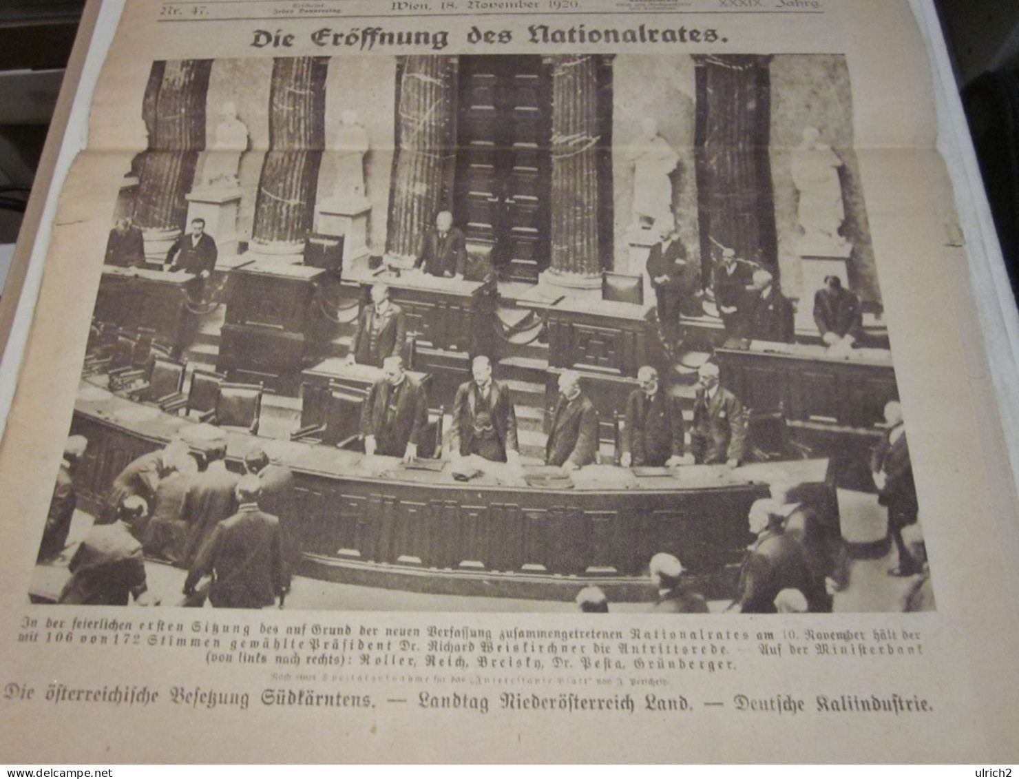 Das Interessante Blatt - Wien 18.11.1920 - Eröffnung Des Nationalrates - Österreich - 42*30cm (65637) - Andere & Zonder Classificatie