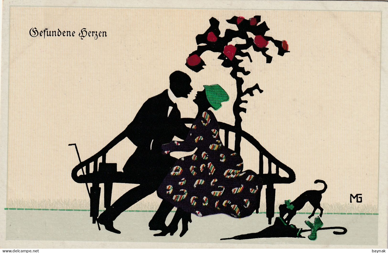 TH3347   --   MARTE GRAF   Pinx.  --  COUPLE & DOG, CHIEN  --  ART DECO, ART NOUVEAU, JUGENDSTIL  --  SILHOUETTE - Graf, Marte