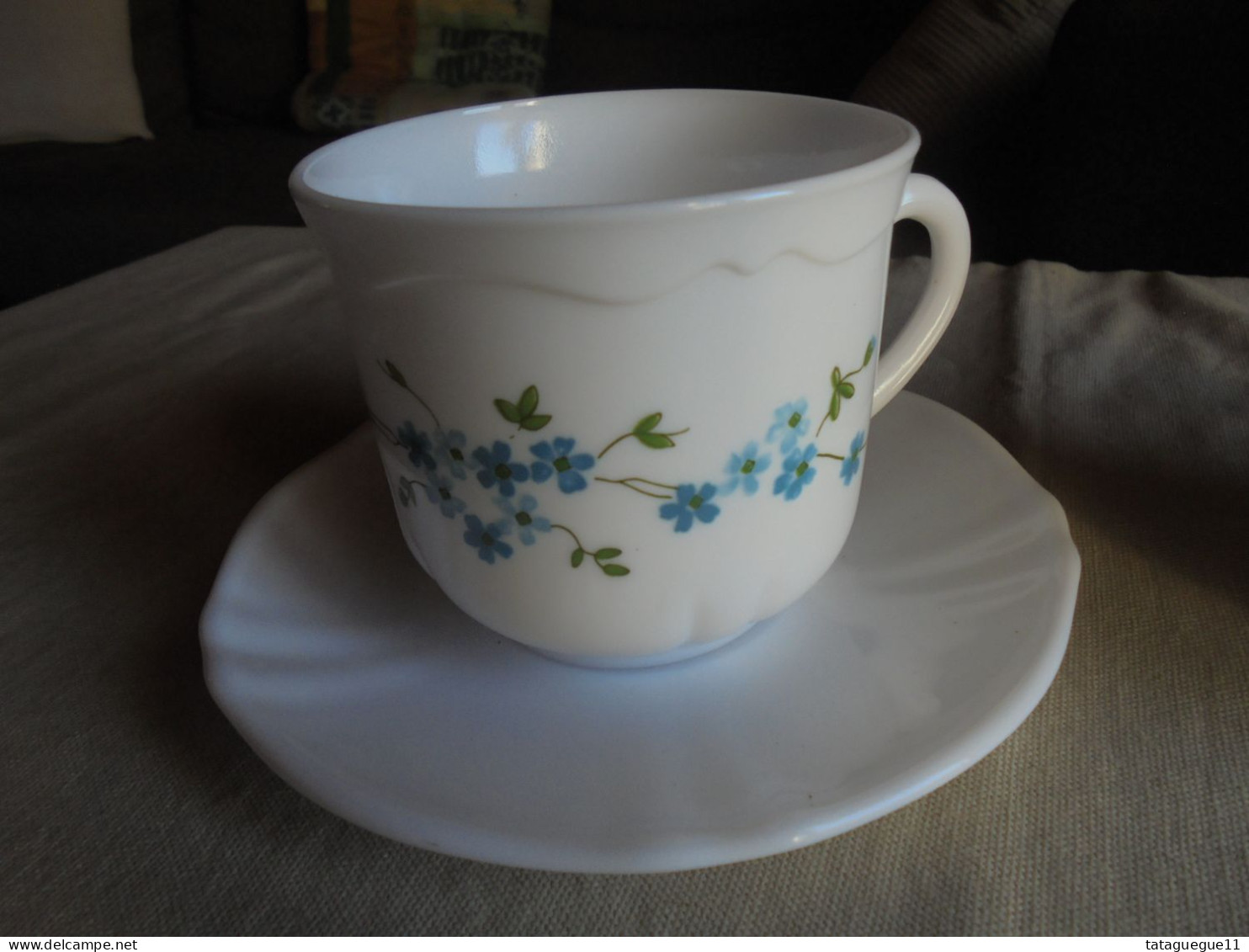 Vintage - 2 Tasses à Thé/chocolat 1 Soucoupe Myosotis Arcopal France - Tasses