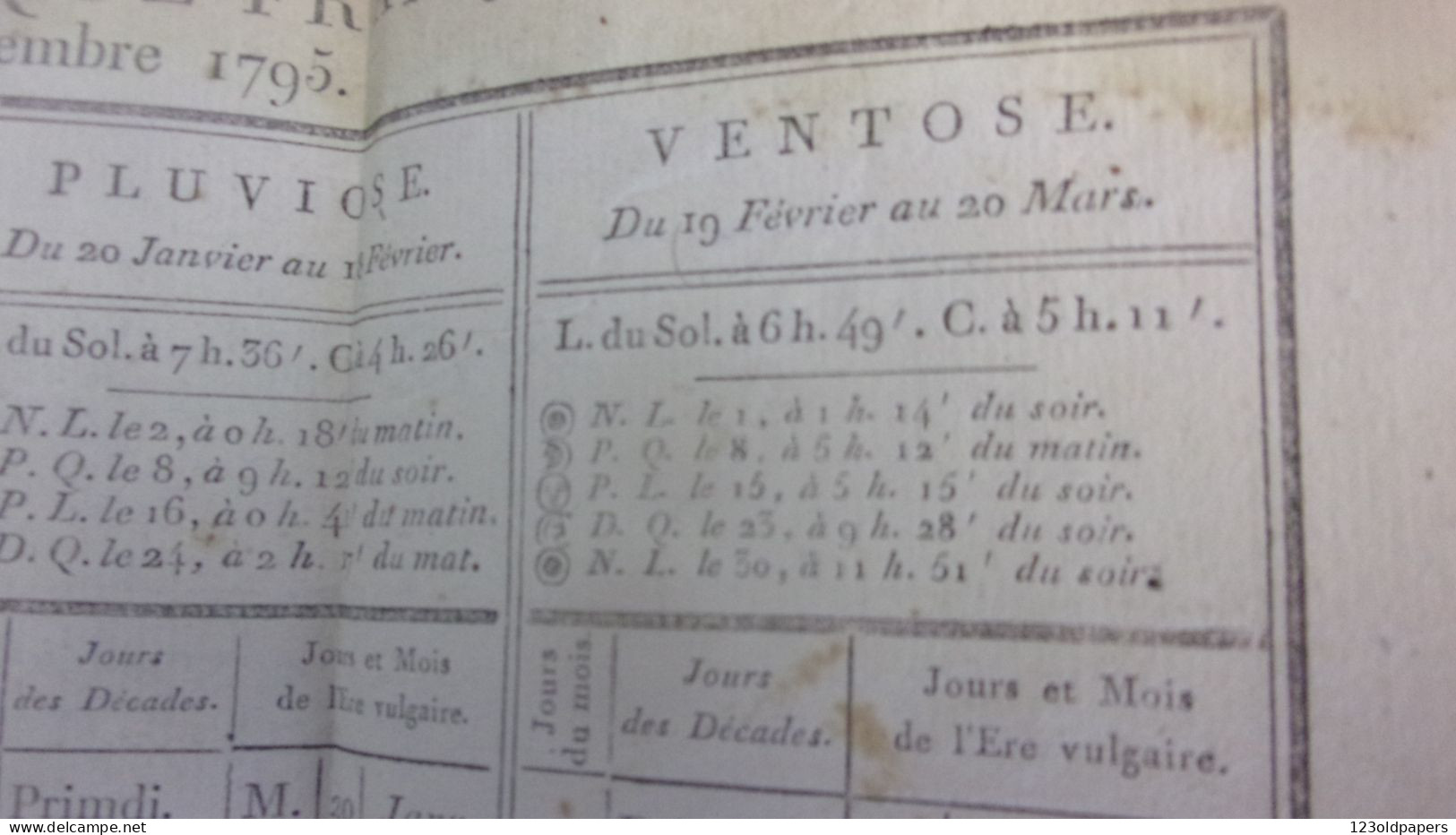 1794 CALENDRIER POUR L AN 3 DE LA REPUBLIQUE FRANCAISE  CHEZ JB HERAULT IMPRIMEUR MILITAIRE RUE DE HARLAIS MARAIS