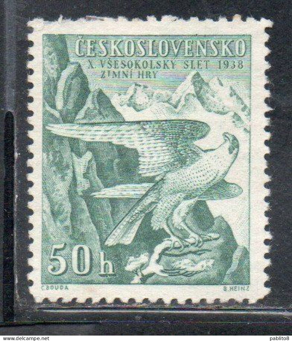 CZECH REPUBLIC CECA CZECHOSLOVAKIA CESKA CECOSLOVACCHIA 1938 INTERNATIONAL SOKOL GAMES PEREGRINE FALCON 50h MH - Unused Stamps