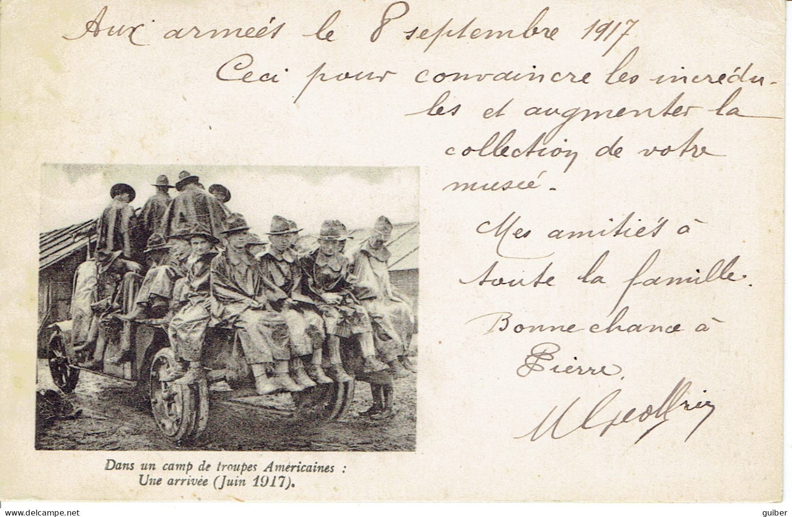 Dans Un Camp De Troupes Americaines Une Arrivée Juin 1917  Carte En Franchise Militaire Dite Americaine  - Lettres & Documents