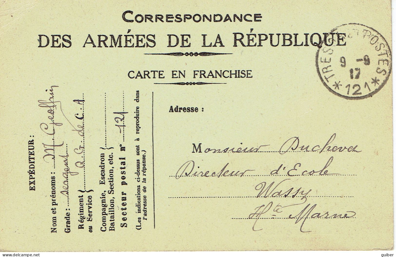 Dans Un Camp De Troupes Americaines Une Arrivée Juin 1917  Carte En Franchise Militaire Dite Americaine  - Briefe U. Dokumente