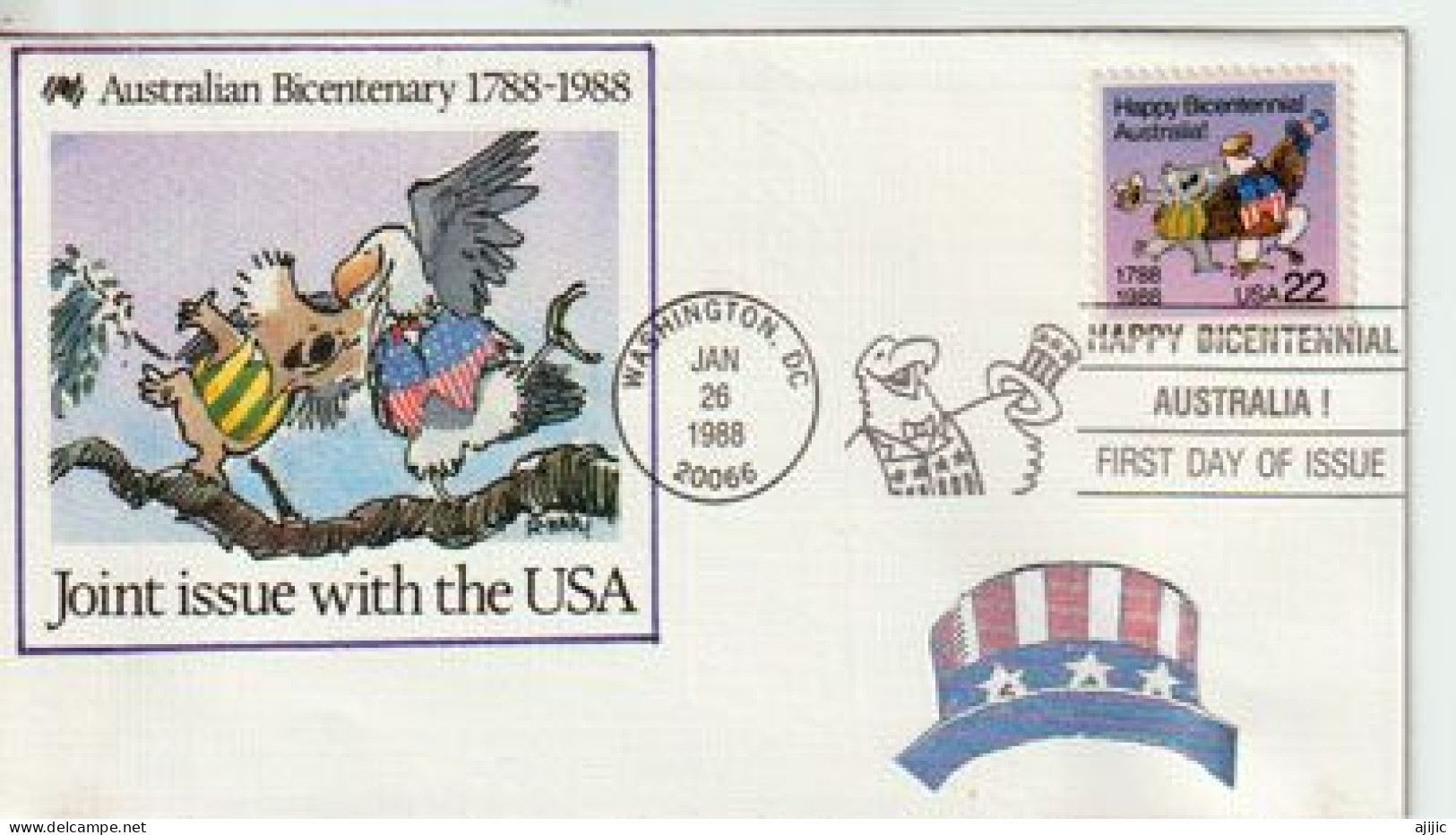 USA - AUSTRALIA Joint Issue Bicentenary Australia. (KOALA Bear & BALD EAGLE) Joint Issue  FDC  1988 - 1981-1990