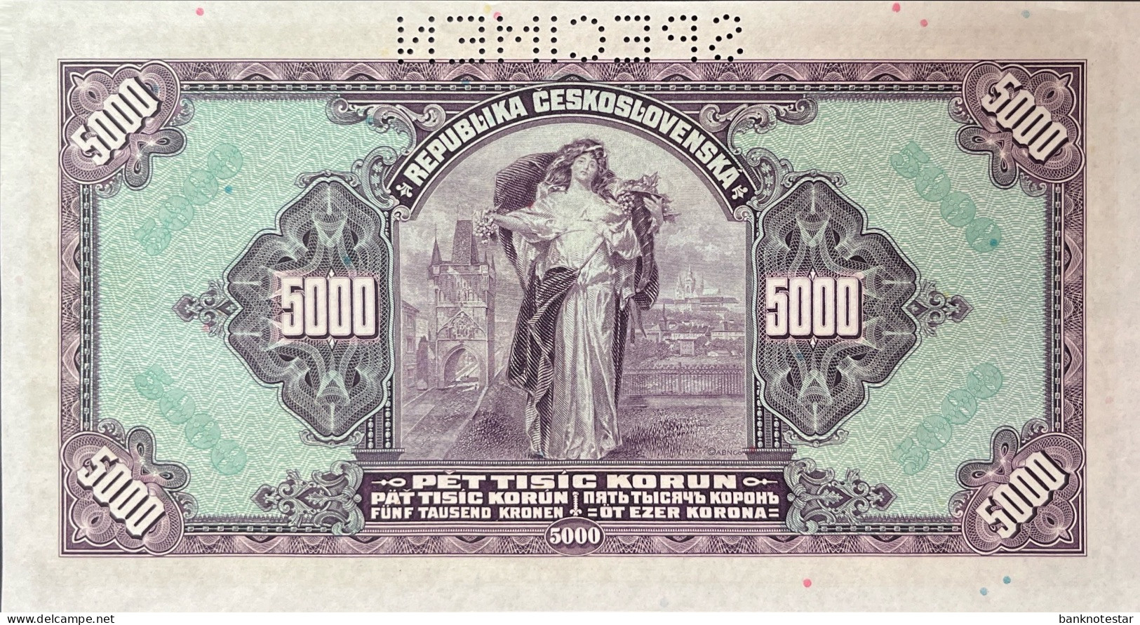 Czechoslovakia 5.000 Korun, P-19s (6.7.1920) - UNC- - SPECIMEN - Czechoslovakia