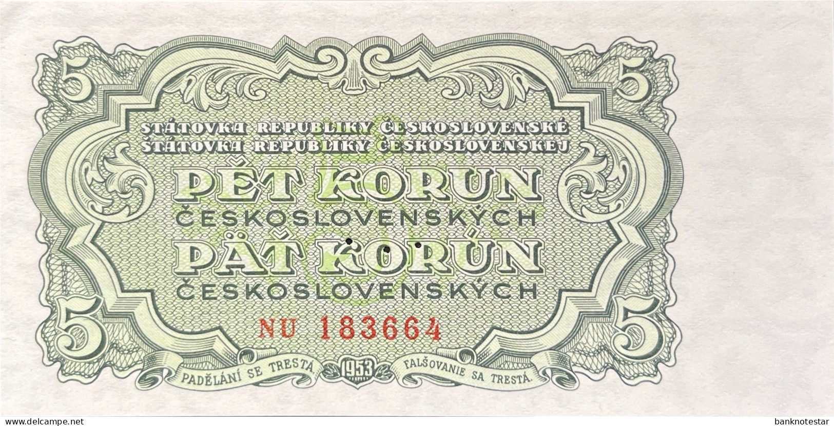 Czechoslovakia 5 Korun, P-80S (1953) - UNC - SPECIMEN - Checoslovaquia