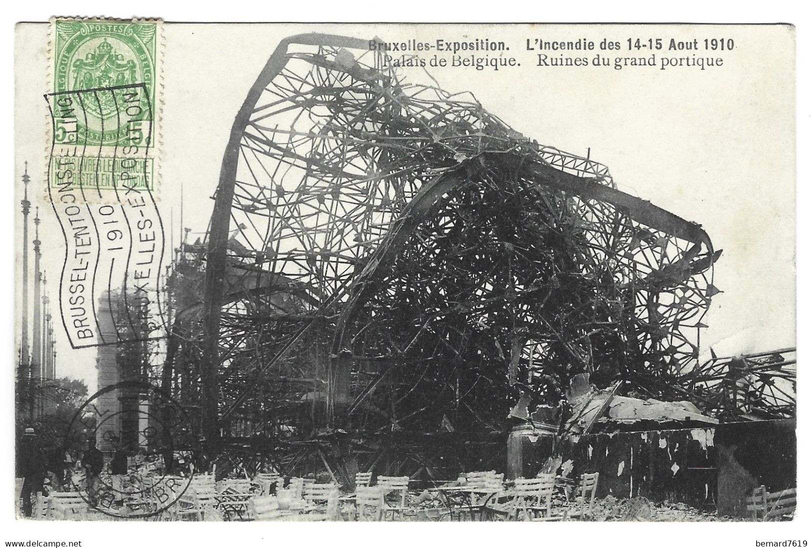 Belgique   - Bruxelles  Exposition - L'incendie Des 14 - 15aout 1910 - Palais De Belgiqie - Ruines Du Grand Portique - Fêtes, événements