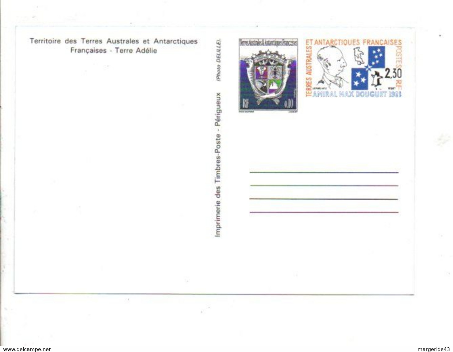 TAAF ENTIER  AMIRAL DOUGUET + BLASON NEUF - Postal Stationery