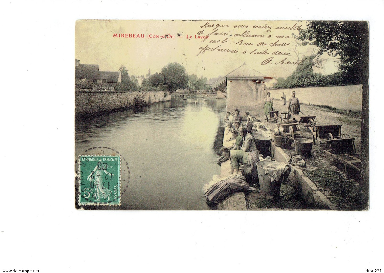 Cpa - 21 - Côte D'Or - MIREBEAU Sur Bèze - Le Lavoir - Animation Lavandières Brouette - 1908 - - Mirebeau