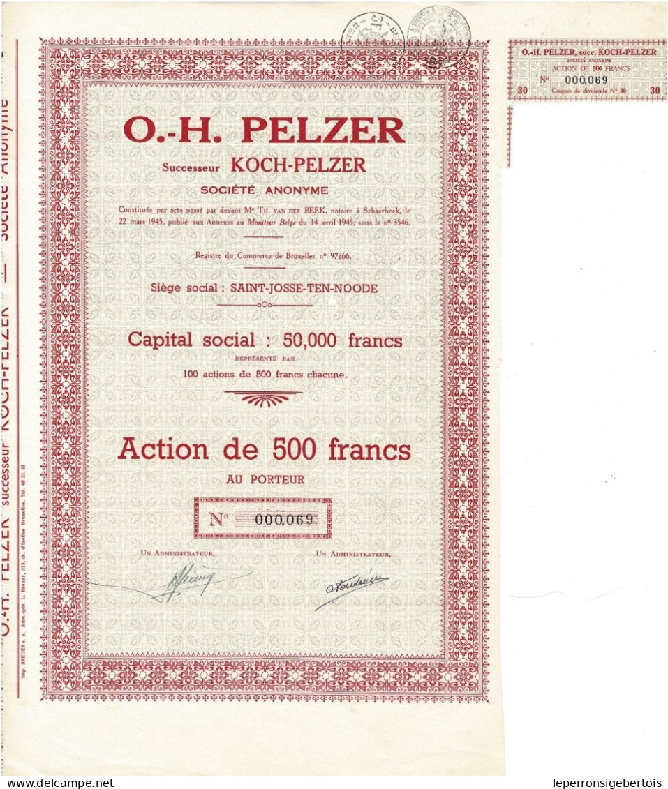 Titre De 1945 - O.-H. Pelzer - Successeur Koch-Pelzer - - Industrie