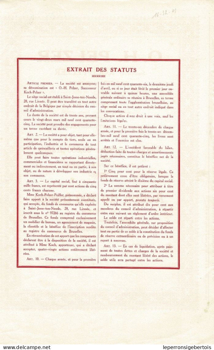 Titre De 1945 - O.-H. Pelzer - Successeur Koch-Pelzer - - Industrie