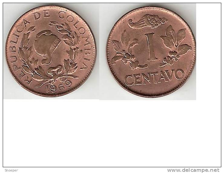 Colombia 1 Cent 1969 Km 205a  Unc  !!!!!! - Colombia