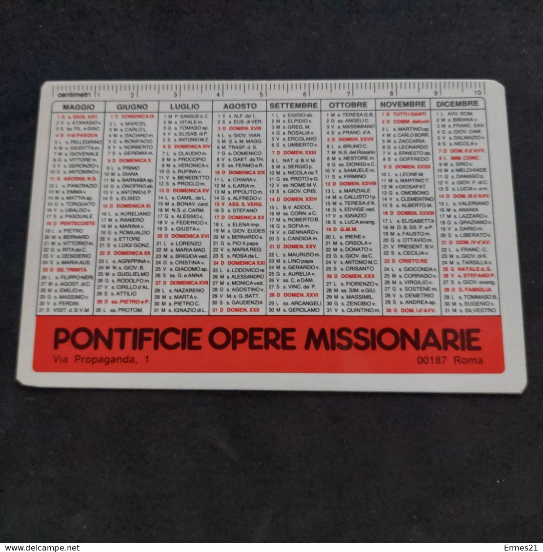 Calendarietto 1986. Pontificie Opere Missionarie .Condizioni Eccellenti. Plastificato. - Small : 1981-90