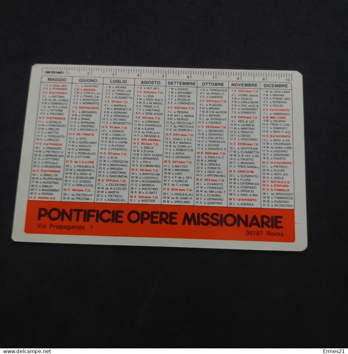 Calendarietto 1987. Pontificie Opere Missionarie .Condizioni Eccellenti. Plastificato. - Small : 1981-90