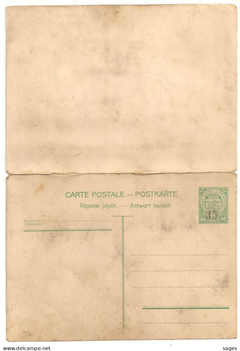 CARTE POSTALE Complète  Réponse Payée. POSTKARTE Antwort Bezahlt. 40 Cent. Surchargée 35. - Other & Unclassified