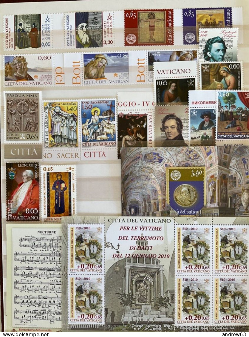 VATICANO - VATICAN - 2010 - Annata Completa - 20 Valori + 7 BF + 2 Libretto - Complete Year - ** MNH/VF - Annate Complete