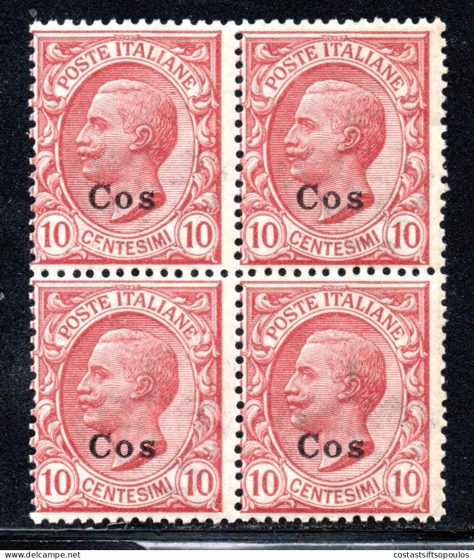 1969.GREECE.ITALY, DODECANESE, COS . 1912 # 5 10 L MNH BLOCK OF 4 - Dodecaneso