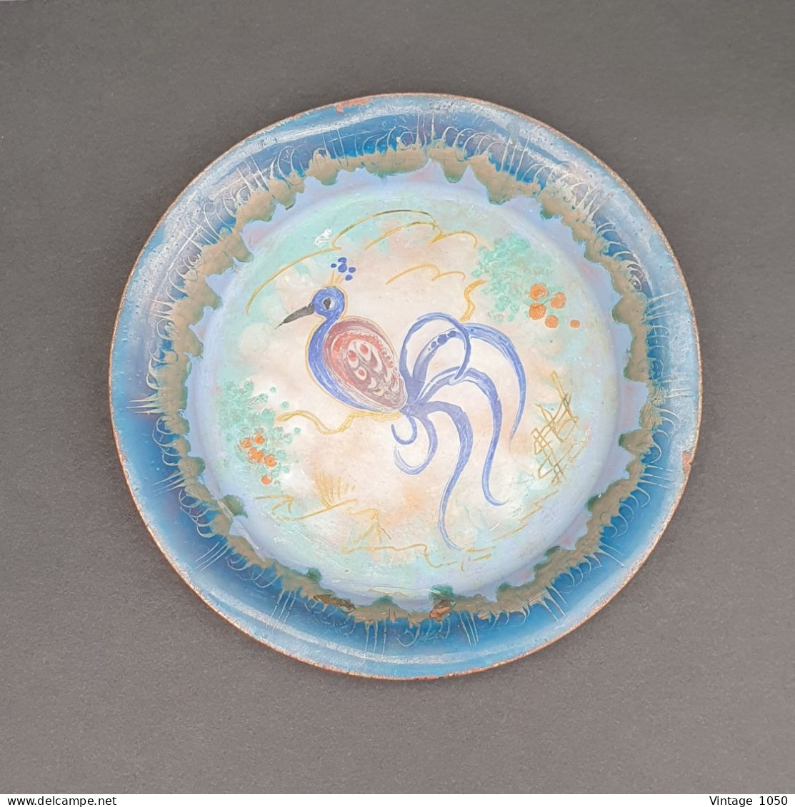 Coupelle Emaux Sur Cuivre Oiseau Bleu Diam 13 Cm Origines Limoges   #230721 - Kupfer