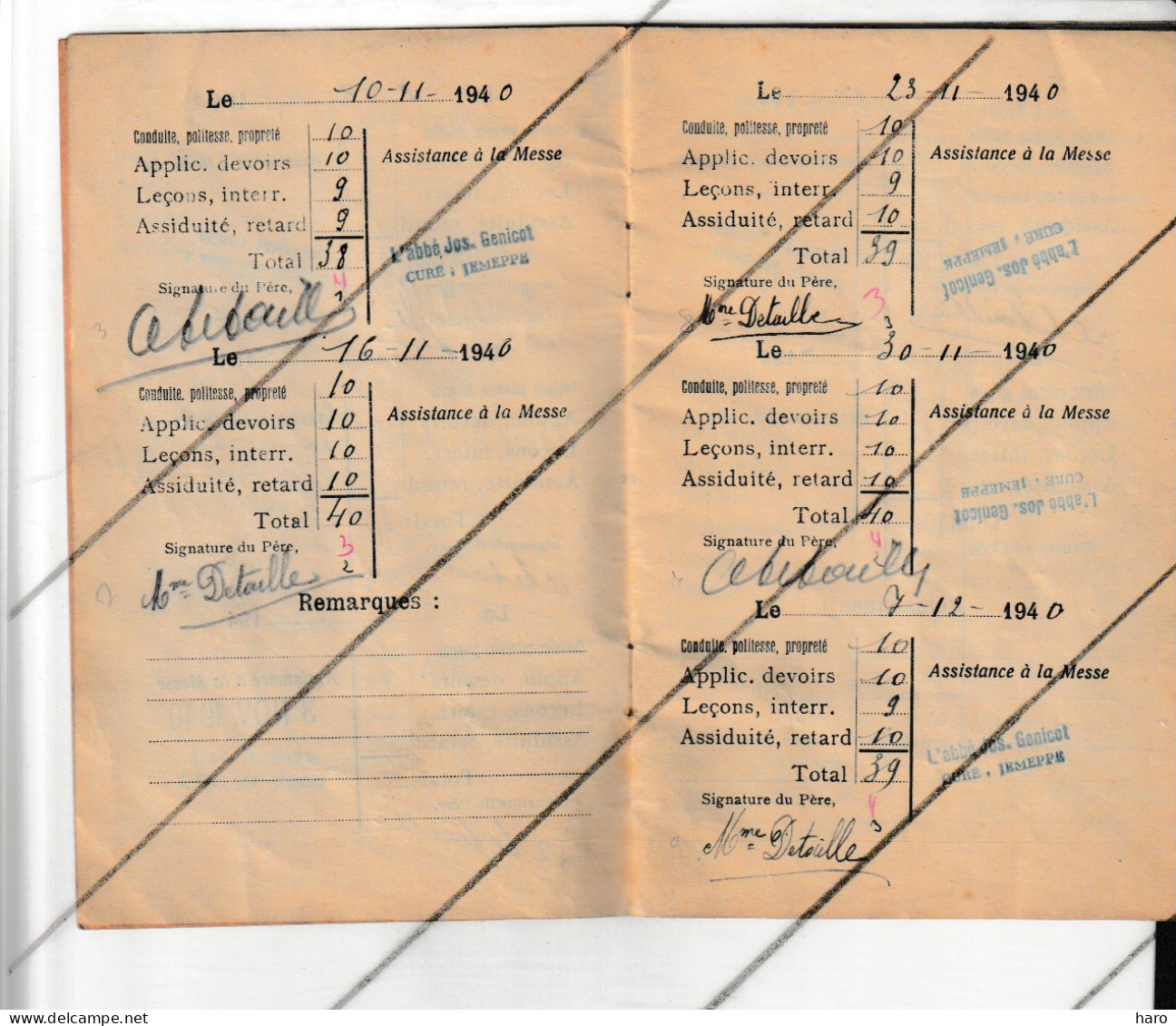 Bulletin - Ecole St - Louis à JEMEPPE Sur MEUSE - Année Scolaire 1940 / 1941 - Guerre 40/45 ((B358) - Diplômes & Bulletins Scolaires