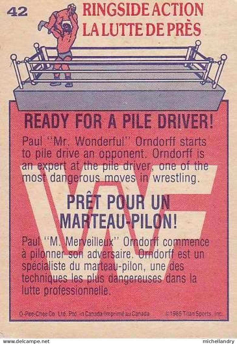 Carte (123790) #42 WWF Paul ‘’Mr Wonderful’’ Orndorff  Pret Pour Le Marteau Pilon / Ready For A Pile Driver - Tarjetas