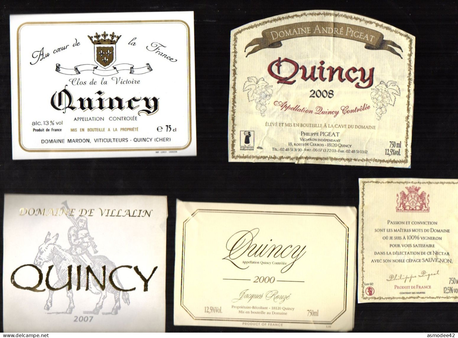 QUINCY  LOT DE 4 ETIQUETTES DE VIN LOT  42 - Collections, Lots & Séries