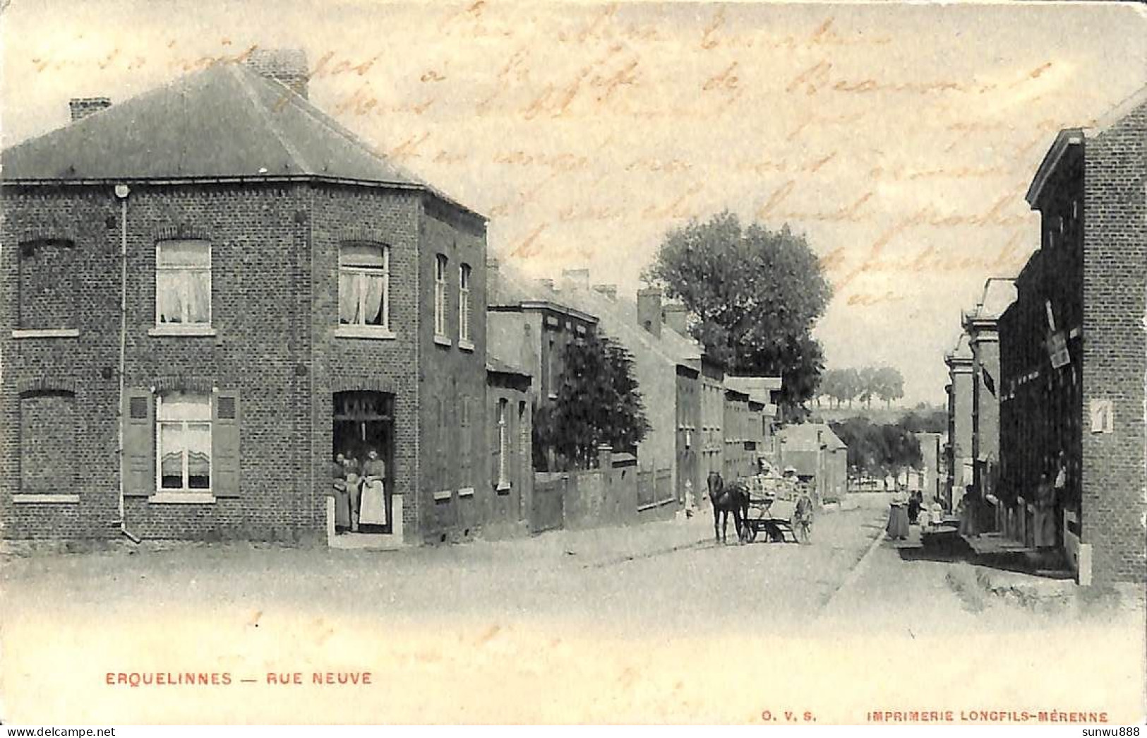 Erquelinnes - Rue Neuve (animée Café 1904) - Erquelinnes