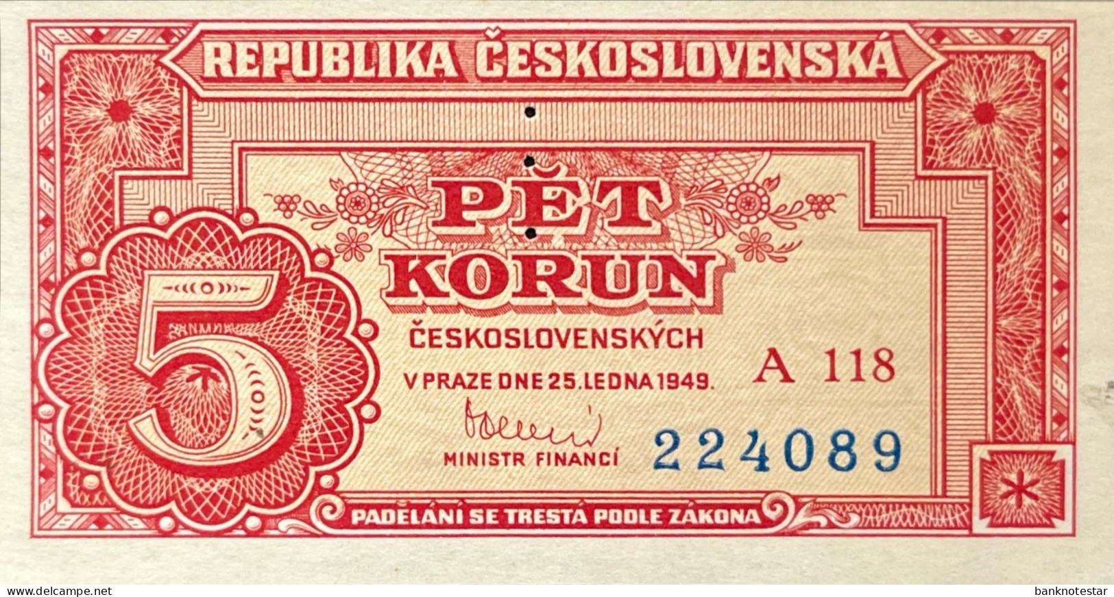 Czechoslovakia 5 Korun, P-59S (1945) - UNC - Tchécoslovaquie