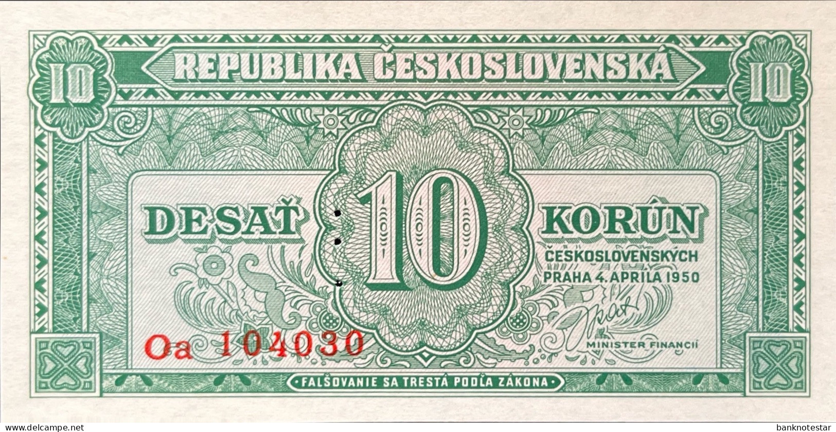 Czechoslovakia 10 Korun, P-60S (1945) - UNC - SPECIMEN - Checoslovaquia