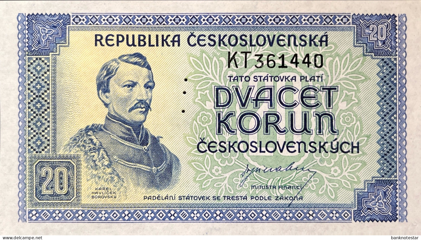 Czechoslovakia 20 Korun, P-61s (1945) - UNC - SPECIMEN - Czechoslovakia