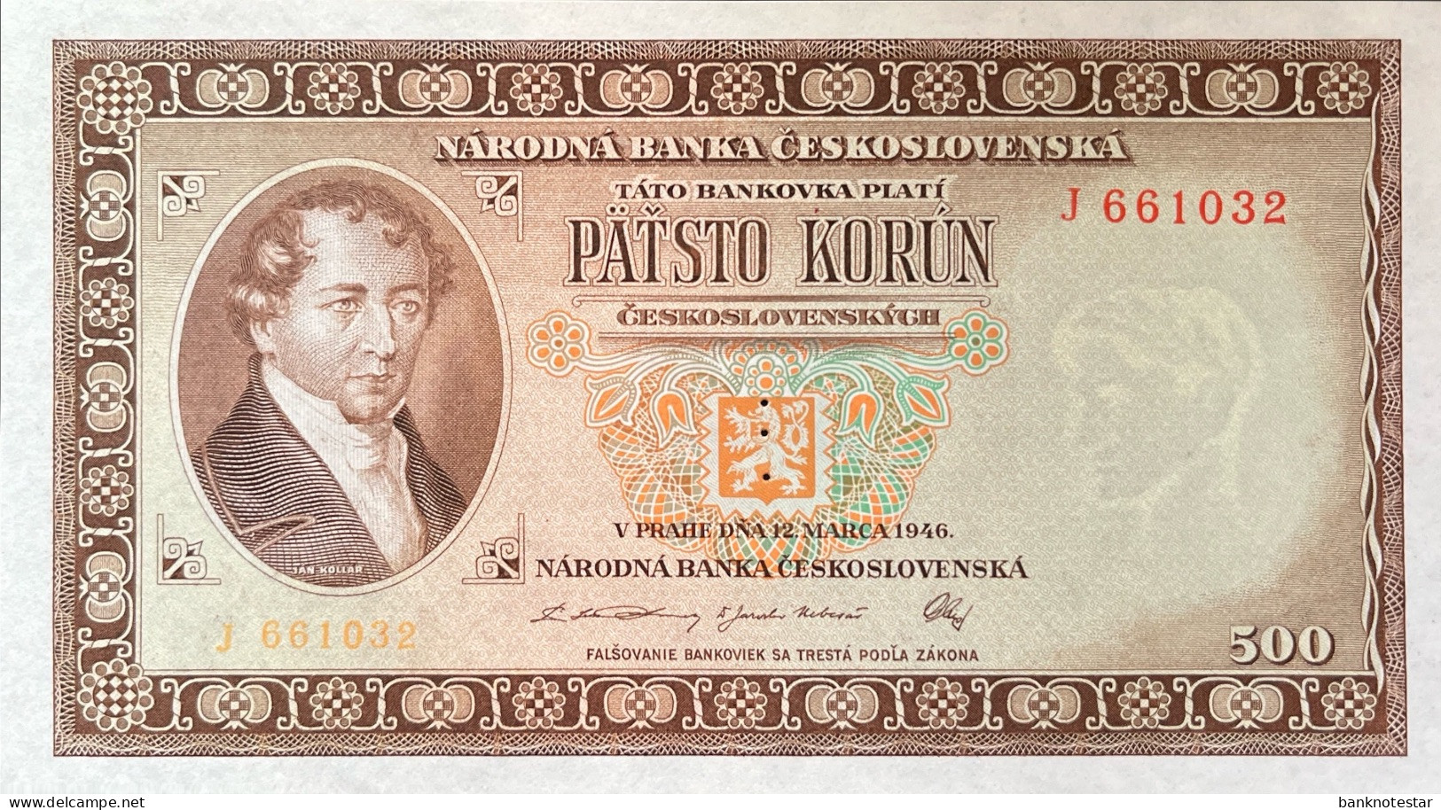 Czechoslovakia 500 Korun, P-73s (12.3.1946) - UNC - SPECIMEN - Cecoslovacchia