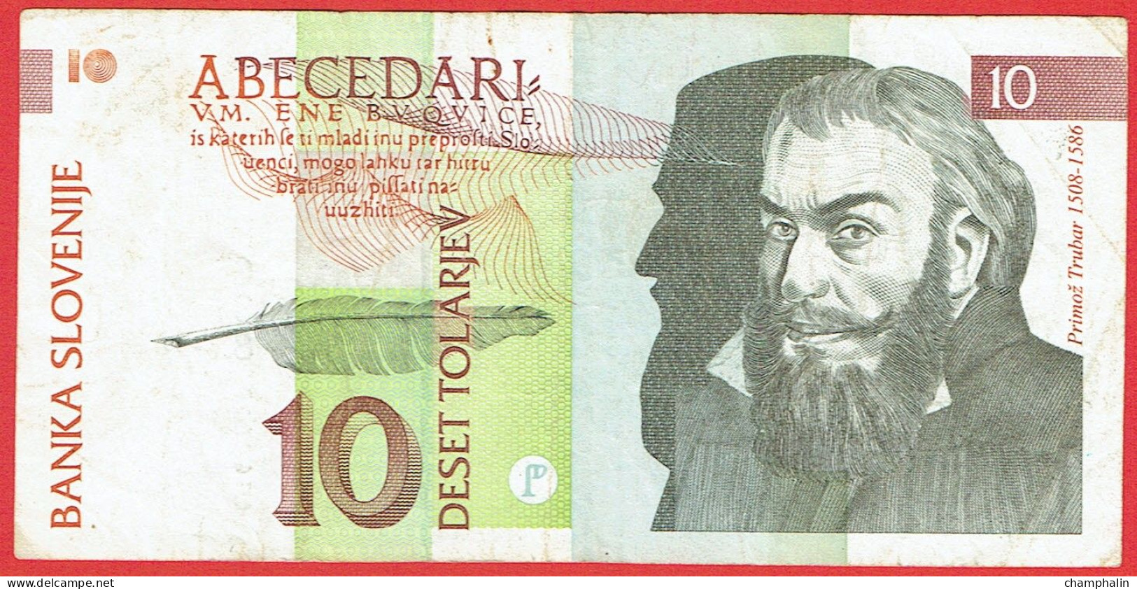 Slovénie - Billet De 10 Tolarjev - 15 Janvier 1992 - Primoz Trubar - P11a - Slovénie