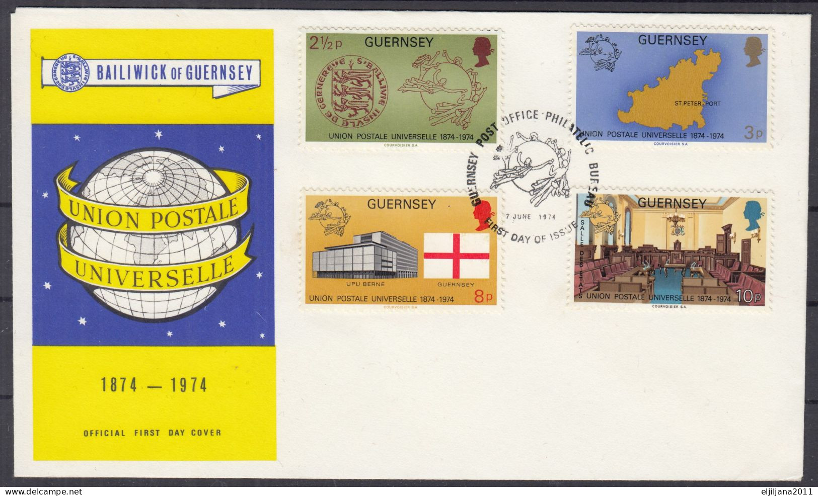 ⁕ GUERNSEY 1974 ⁕ Union Postale Universelle 1874-1974 ⁕ Official FDC Cover - Guernesey