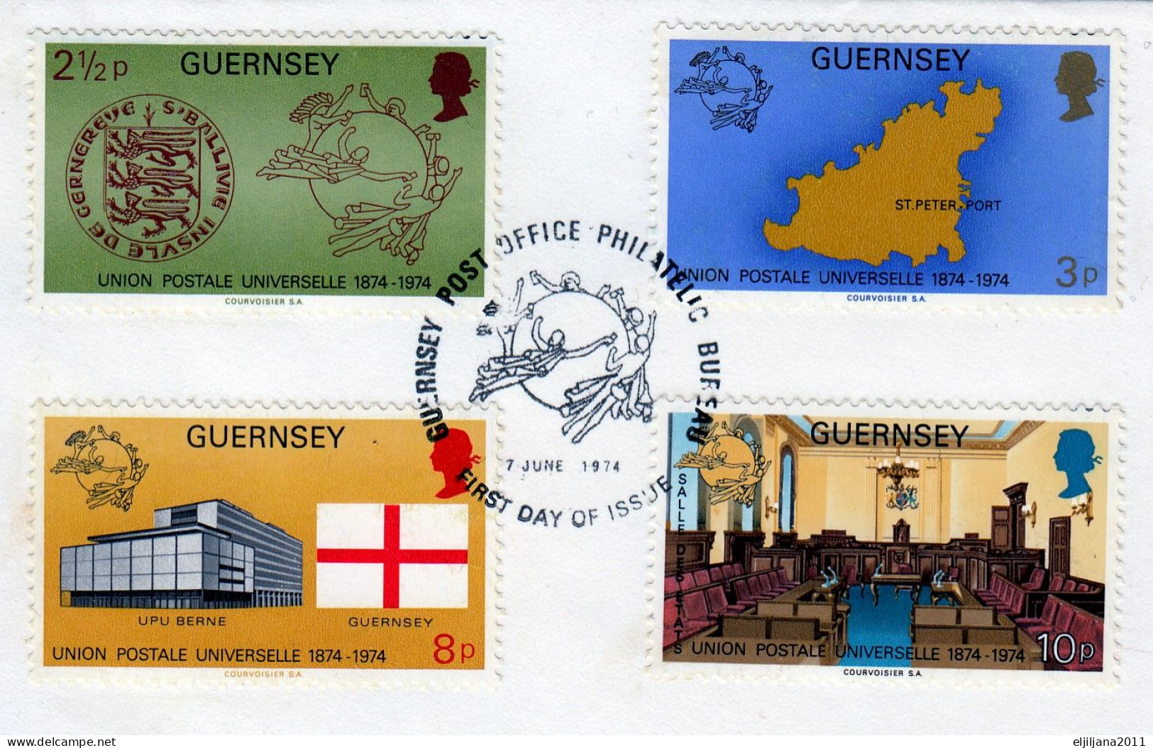 ⁕ GUERNSEY 1974 ⁕ Union Postale Universelle 1874-1974 ⁕ Official FDC Cover - Guernesey