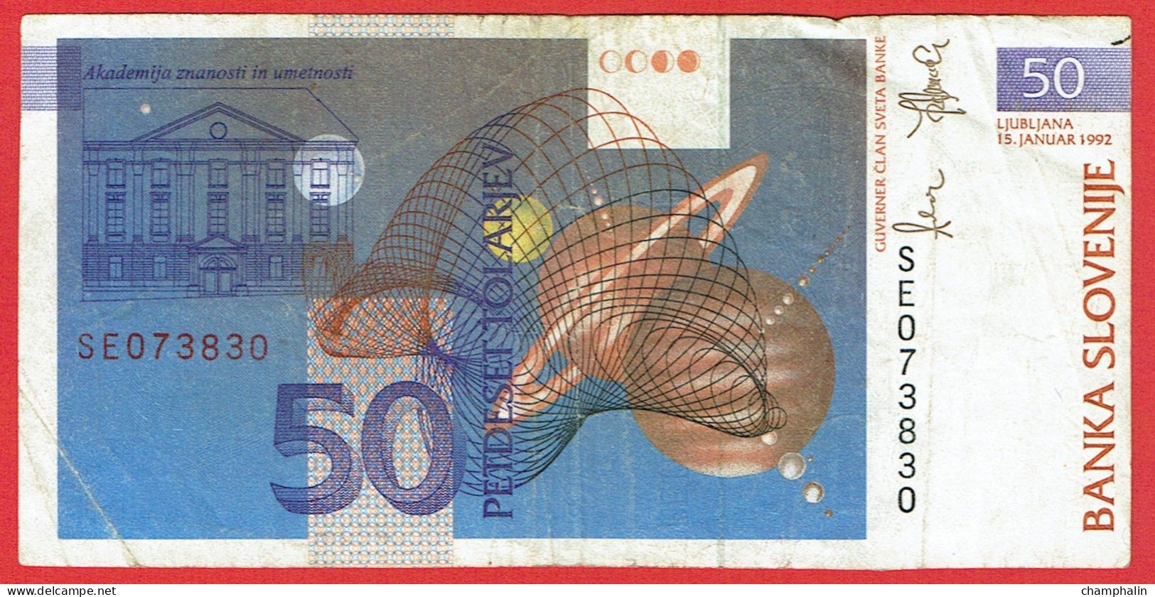 Slovénie - Billet De 50 Tolarjev - 15 Janvier 1992 - Jurij Vega - P13a - Slovenia