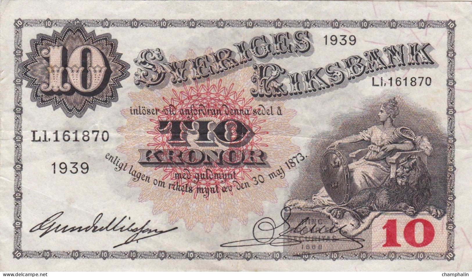 Suède - Billet De 10 Kronor - Gustav Vasa - 1939 - P34v - Suède