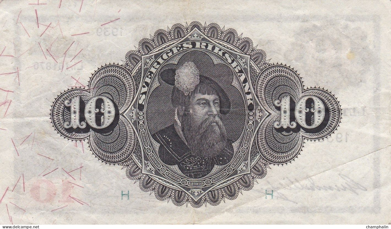 Suède - Billet De 10 Kronor - Gustav Vasa - 1939 - P34v - Suède